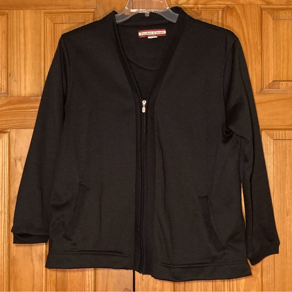 EUC Haband Tudor Court Vintage 90s Full Zip Cardigan Black Long Sleeve Size L